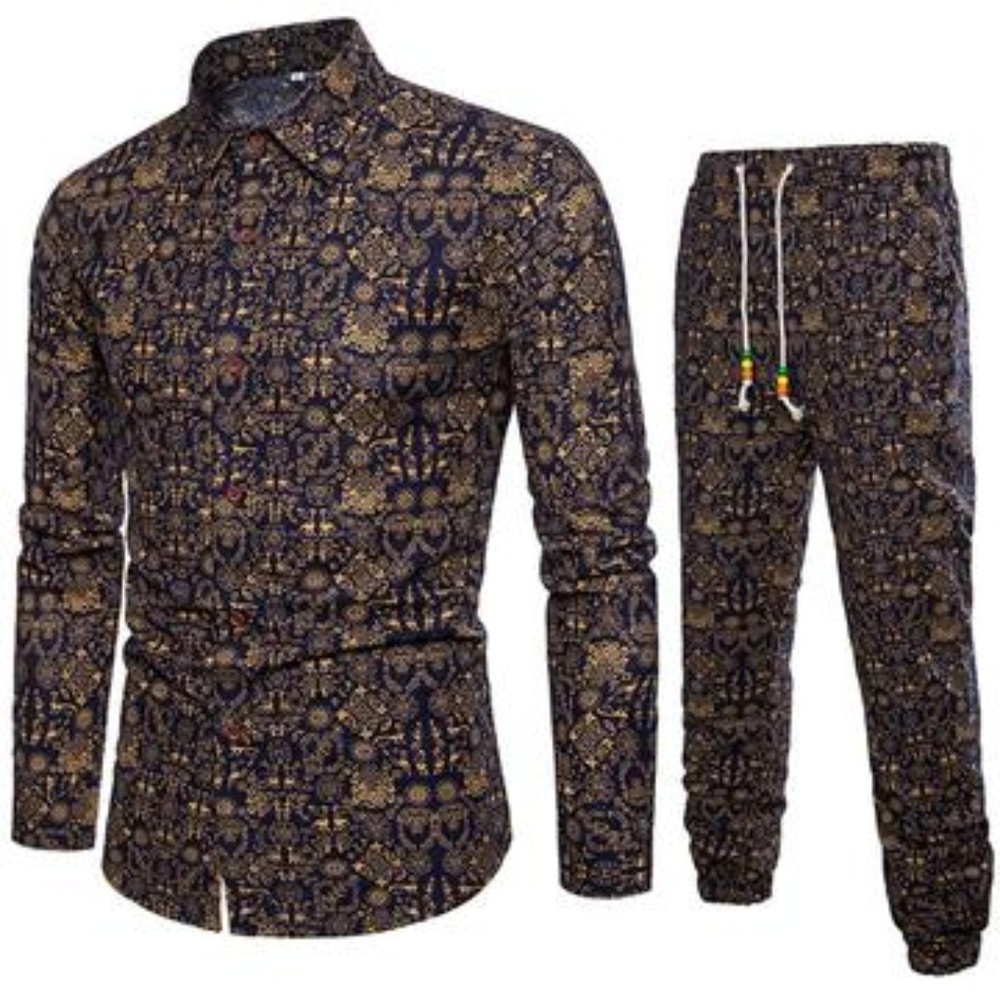 Men's 2 Pc Linen & Cotton Blend Shirt & Pant Set